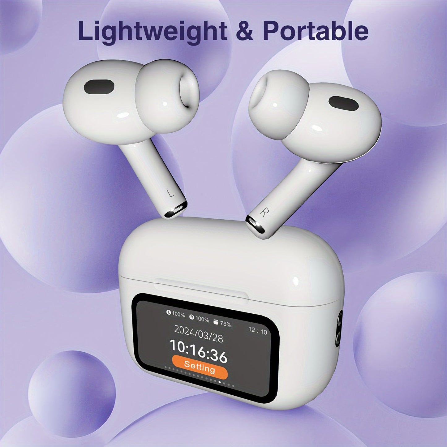 Smart Touch Screen Wireless  Earbuds, True Wireless Earphones Noise Cancelling Earbud