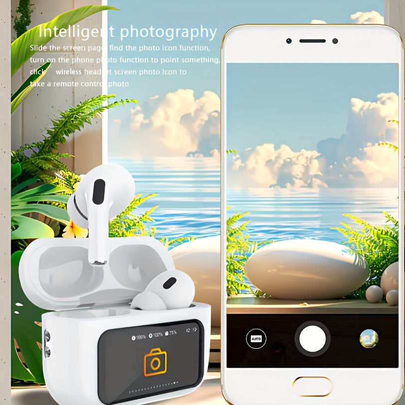 Smart Touch Screen Wireless  Earbuds, True Wireless Earphones Noise Cancelling Earbud