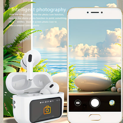 Smart Touch Screen Wireless  Earbuds, True Wireless Earphones Noise Cancelling Earbud