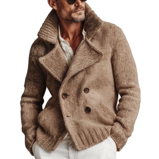 Men's Classic Retro Tough Style Double-breasted Lapel Knitted Cardigan