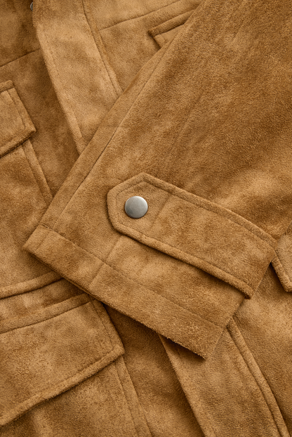 Men's Vintage Suede Fleece Collar Patchwork Multi-Pocket Zipper Coat