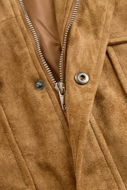 Men's Vintage Suede Fleece Collar Patchwork Multi-Pocket Zipper Coat