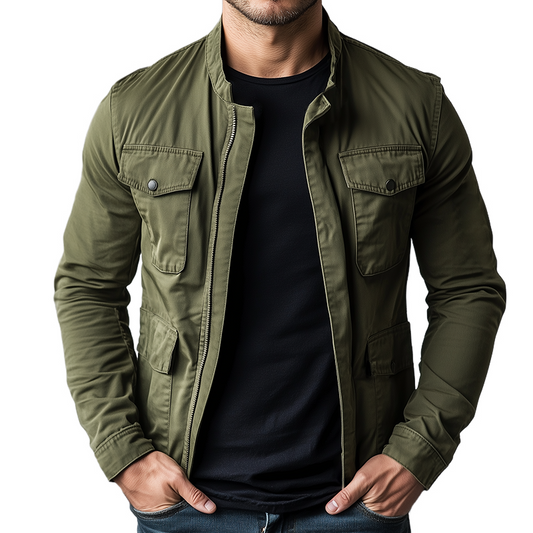 Men's Retro Casual Cotton Zipper Stand Collar Jacket