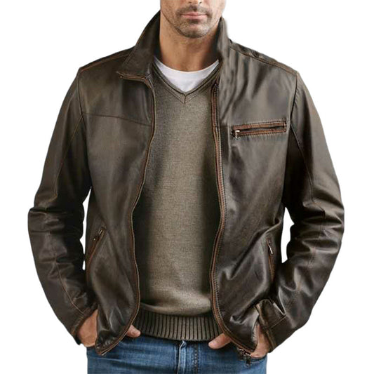 Men's Vintage Zipper PU Leather Jacket