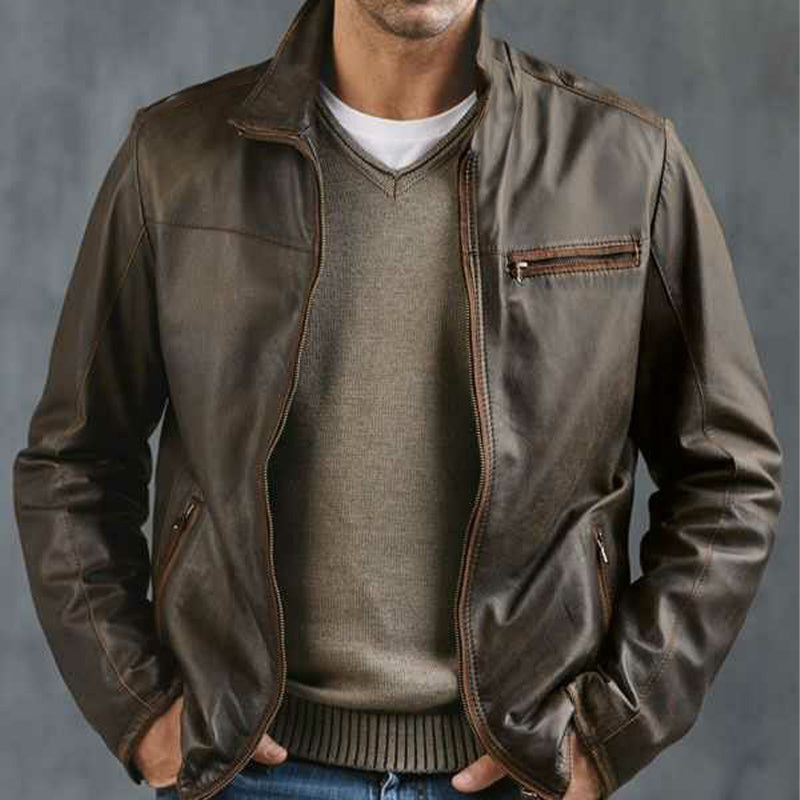 Men's Vintage Zipper PU Leather Jacket