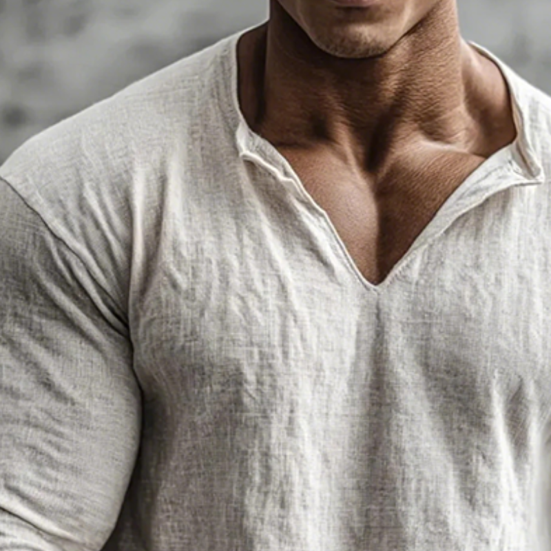 Men's Retro Casual Cotton Linen V-Neck Long-Sleeve Shirt