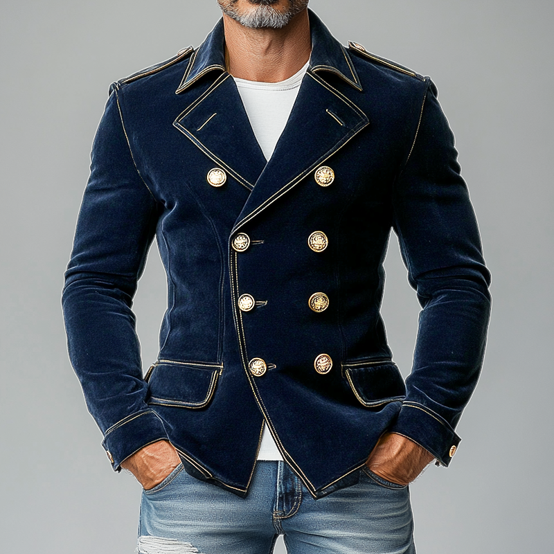 Men's Matte Velvet Lapel Double-Breasted Jacket