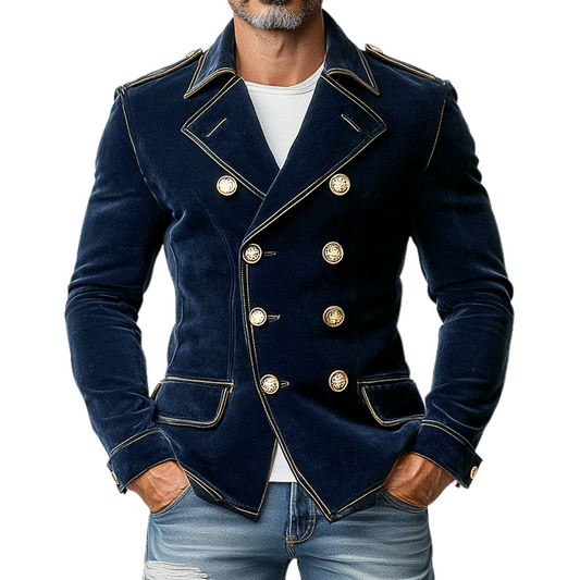 Men's Matte Velvet Lapel Double-Breasted Jacket