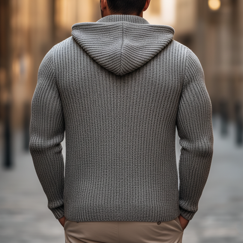 Men's Basic Solid Color Slim Fit Hooded Zip-up Knit Cardigan