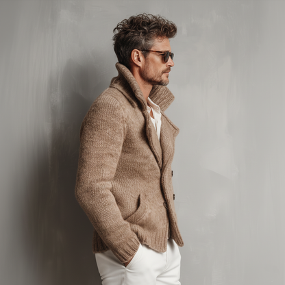 Men's Classic Retro Tough Style Double-breasted Lapel Knitted Cardigan