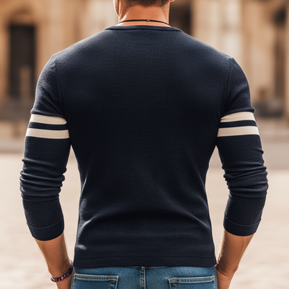 Men's Classic Three-button Henley Collar Stretch Slim Fit Sweater