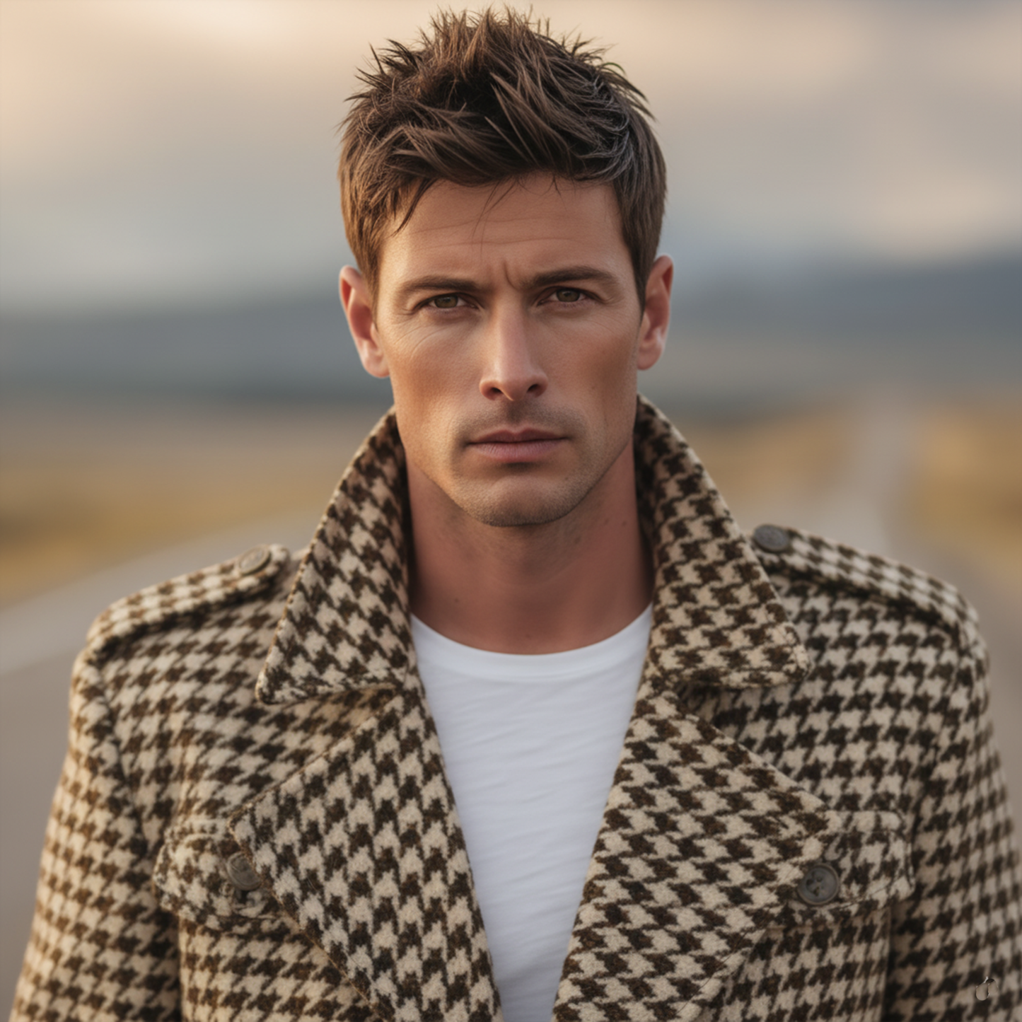 Men's Classic Retro Lapel Houndstooth Wool Double-breasted Jacket