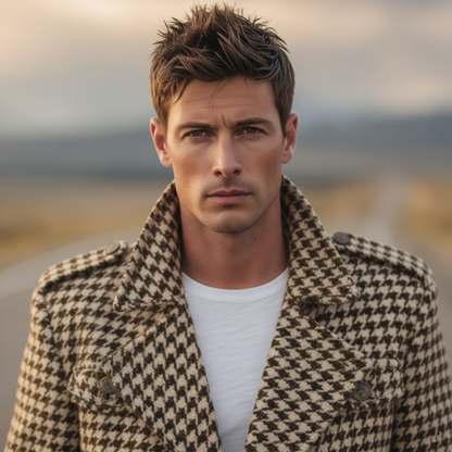 Men's Classic Retro Lapel Houndstooth Wool Double-breasted Jacket
