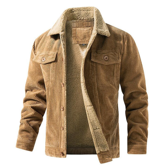 Men's Solid Vintage Plush Collar Corduroy Jacket
