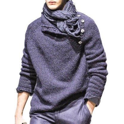Men's Solid Color Buttons Collar Long Sleeve Sweater