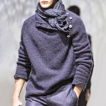 Men's Solid Color Buttons Collar Long Sleeve Sweater