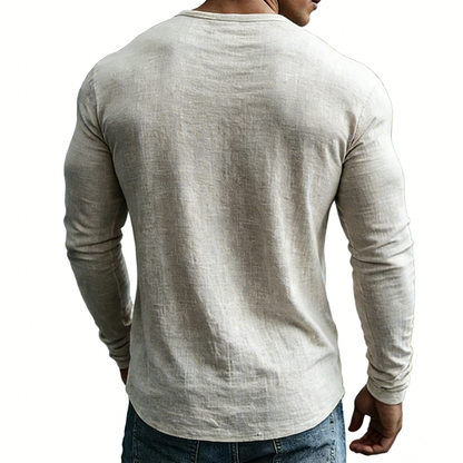 Men's Retro Casual Cotton Linen V-Neck Long-Sleeve Shirt